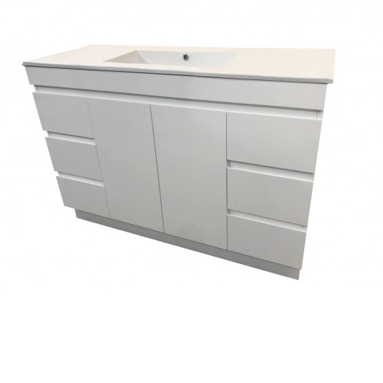 MADRID 1200X460X850MM PLYWOOD FLOOR STANDING VANITY - GLOSS WHITE WITH CERAMIC TOP